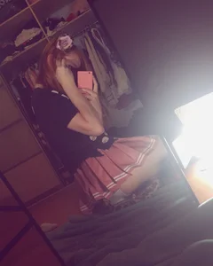 Skinny Girl in a Skirt Flashing White Panties Bedroom Mirror Selfie