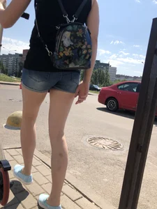 Nice Legs in Denim Mini Shorts Street Closeup Creepshots