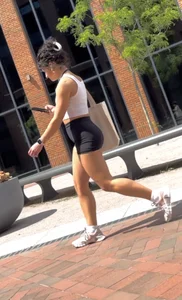 Curly Campus Brunette with amazing Bubble Butt in Tight Shorts (oc)