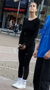 Hot Young Candid Girl in Leggings And White Sneakers Street Creepshots