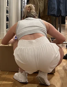 Blonde in white shorts squatting and cleaning (oc)
