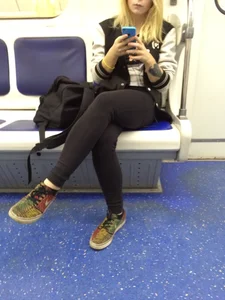 Blonde in Black Tight Pants Subway Train Creepshots
