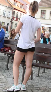 Girl Working Out on the City Street Candid Photos