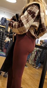 Blonde teen red leggings