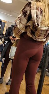 Blonde teen red leggings