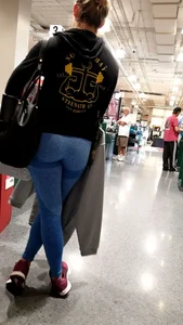 Milf with a nice ass in tight blue leggings at Dick's