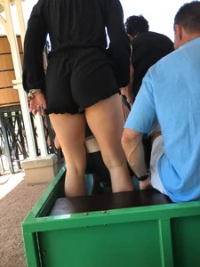 Blonde bending over in black shorts with vtl
