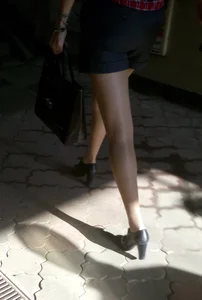 Milf in Shorts and Pantyhose on High Heels Street Candid