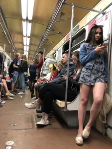 Girl in Short Dress with Cute Skinny Legs Hot Subway Candid