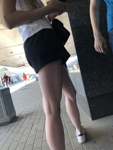 Sexy Legs in Black Denim Shorts Street Creepshot