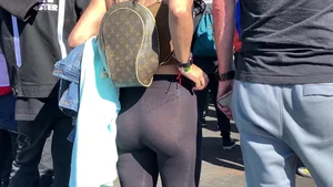 Sexy ass girl in see through leggings with a nice ass showing her cheetah print thong!