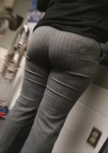 Large Candid Ass in Grey Pants Closeup