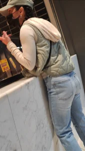Tight jeans in the food court