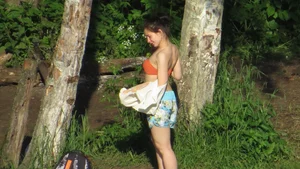 Girl Undressing in the Woods - Countryside Voyeur Candid Photos