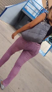 Black babe with a nice ass in tight jeans and vpl