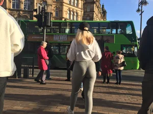 Nice butt blonde in leggings shopping