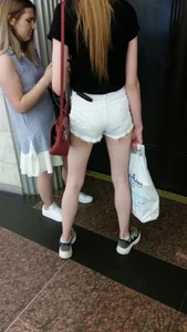 Skinny Legs in White Shorts Subway Candid