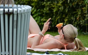 Perfect blonde teen in the park