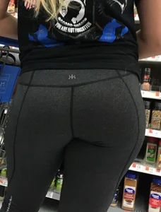 PAWG blonde shopping at Walmart in tight grey leggings