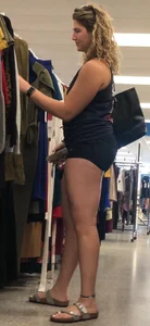 Tall thicc curly blonde in tight black shorts 0927