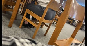 College babe with a nice ass in leggings and sweats at the library