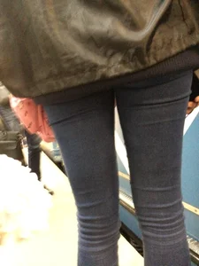 Hot Legs in Tight Jeans Subway Closeup