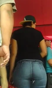 Brunette with a fat ass in tight jeans