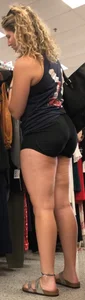 Tall thicc curly blonde in tight black shorts 0927