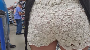 Somebody’s Wife Showing Off In Open Stitch White Shorts