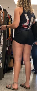 Tall thicc curly blonde in tight black shorts 0927