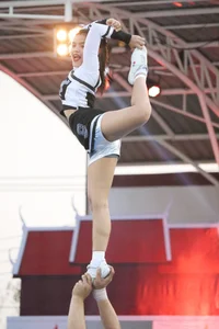 Bunch of athletic Thai cheerleaders at a competition