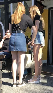 Girl in Denim Shorts with Amazing Hot Legs Fixing Her Sandals Street Candid Photo Gallery