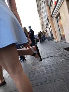 Girl in Blue Dress with Perfect Sexy Legs Street Creepshot