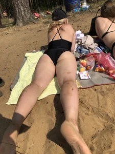 Hot Candid Girls in Swimsuits Lying at a Beach on Their Stomachs With Spread Legs