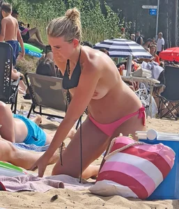 Swedish Beach Babe In Black and Pink Bikini