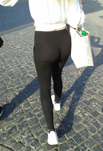 C-thru leggings babe with a red thong underneath