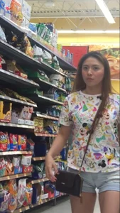 Girl shopping at Walmart in denim shorts with a perfect ass and vpl