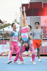 Bunch of athletic Thai cheerleaders at a competition