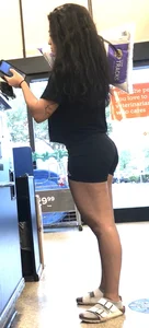 Spandex shorts Brunette at the pet shop