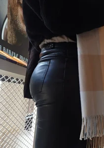 Blonde girl with nice big tight ass in lether jeans