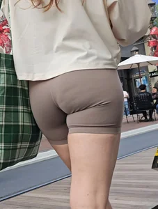 Booty in light brown biker shorts