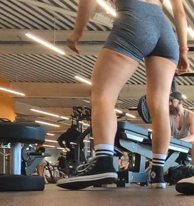 Cute gym blonde with orange hair ribbon