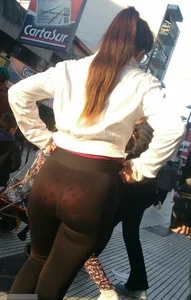 See Through Leggigns on the Street - Polka Dot Panties