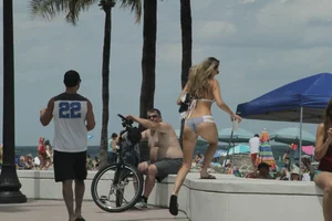 Sexy Florida beach bikini girls, some topless