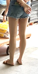 Petite Asian in jean shorts