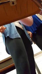 Girl in Leggings in College Classroom - Creepshot From Under the Table