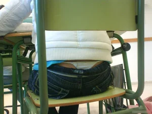 White Whaletail Panties Closeup in a College Classroom - Booty in Tight Jeans