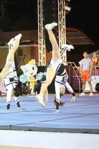 Bunch of athletic Thai cheerleaders at a competition