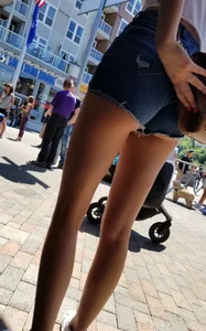 Blonde and Brunette friends in TINY jean shorts! [OC]