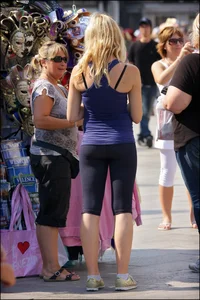 Blonde girl with a nice ass and vpl in leggings